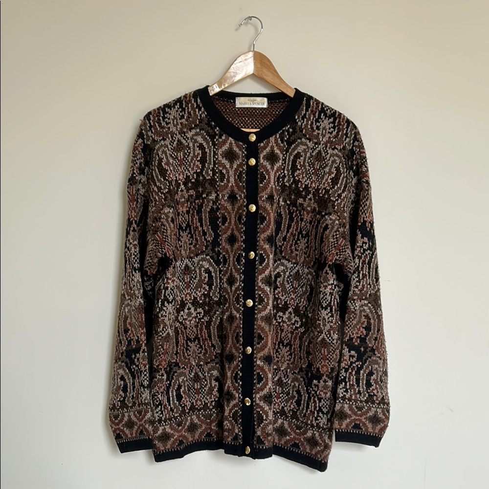 Vintage Black and Brown Patterned Cardigan (Marks & Spencer)
